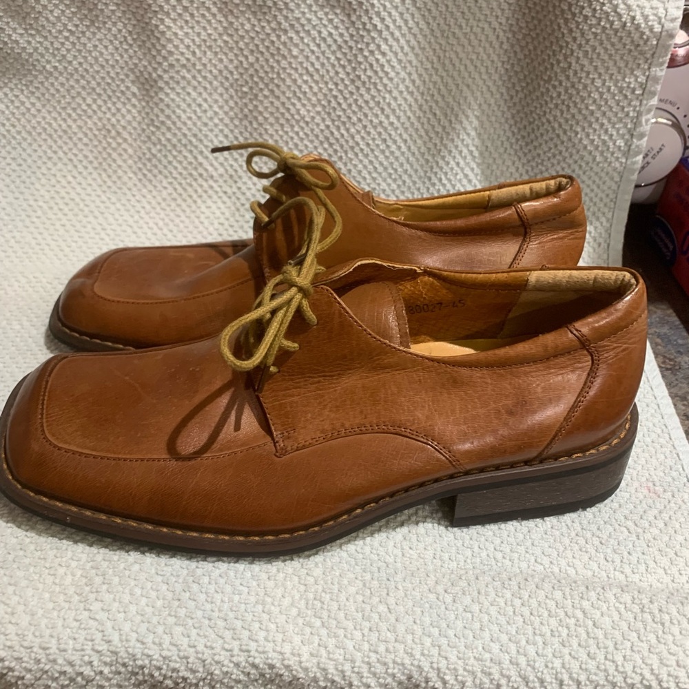 Zota Vero Couio Italian Style Dress Shoes Squared Toe Brown Leather Size 6.5